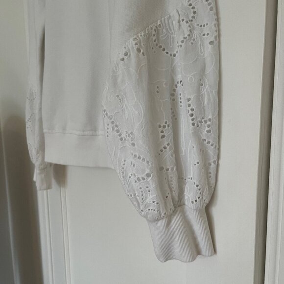 PAIGE White Cotton Eyelet Sweatshirt | Size Medium - Picture 7 of 12